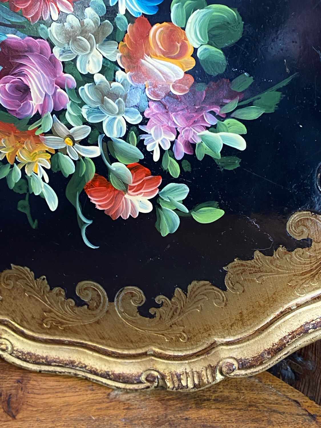 Round painted wooden platter