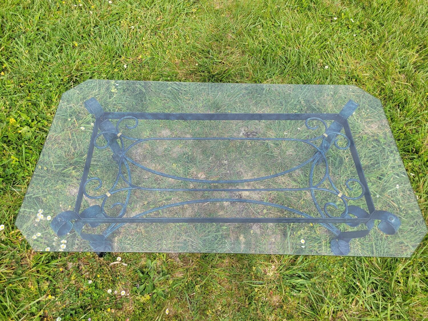 Italian glass and wrought iron coffee table
