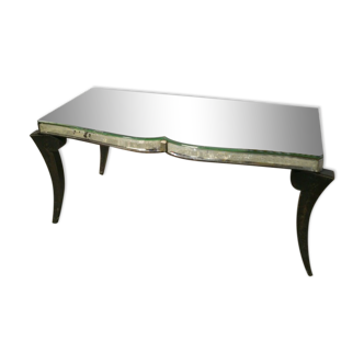 Art Deco coffee table beveled mirror top