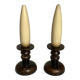 Paire de bougeoirs en bois fausses bougies en bois