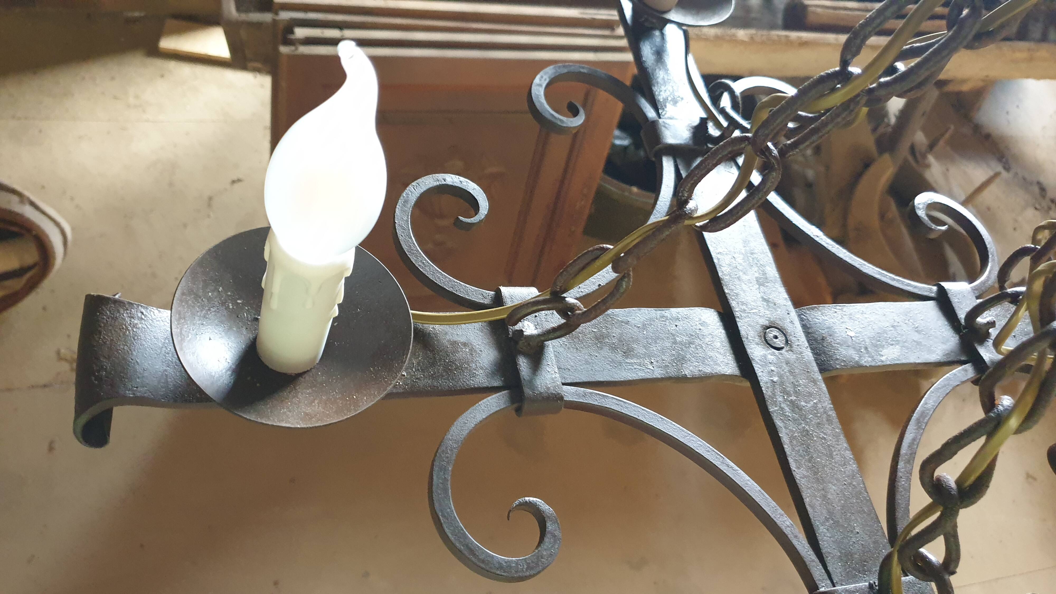 Wrought iron pendant light with 4 lights - medieval style