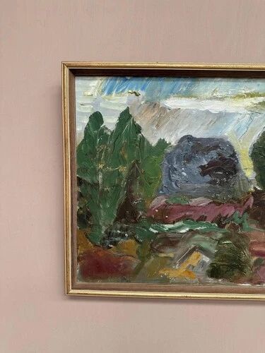 Mid-Century Oil on Canvas "Landscape" by Gunnar G, Vintage & Framed 49x41cm