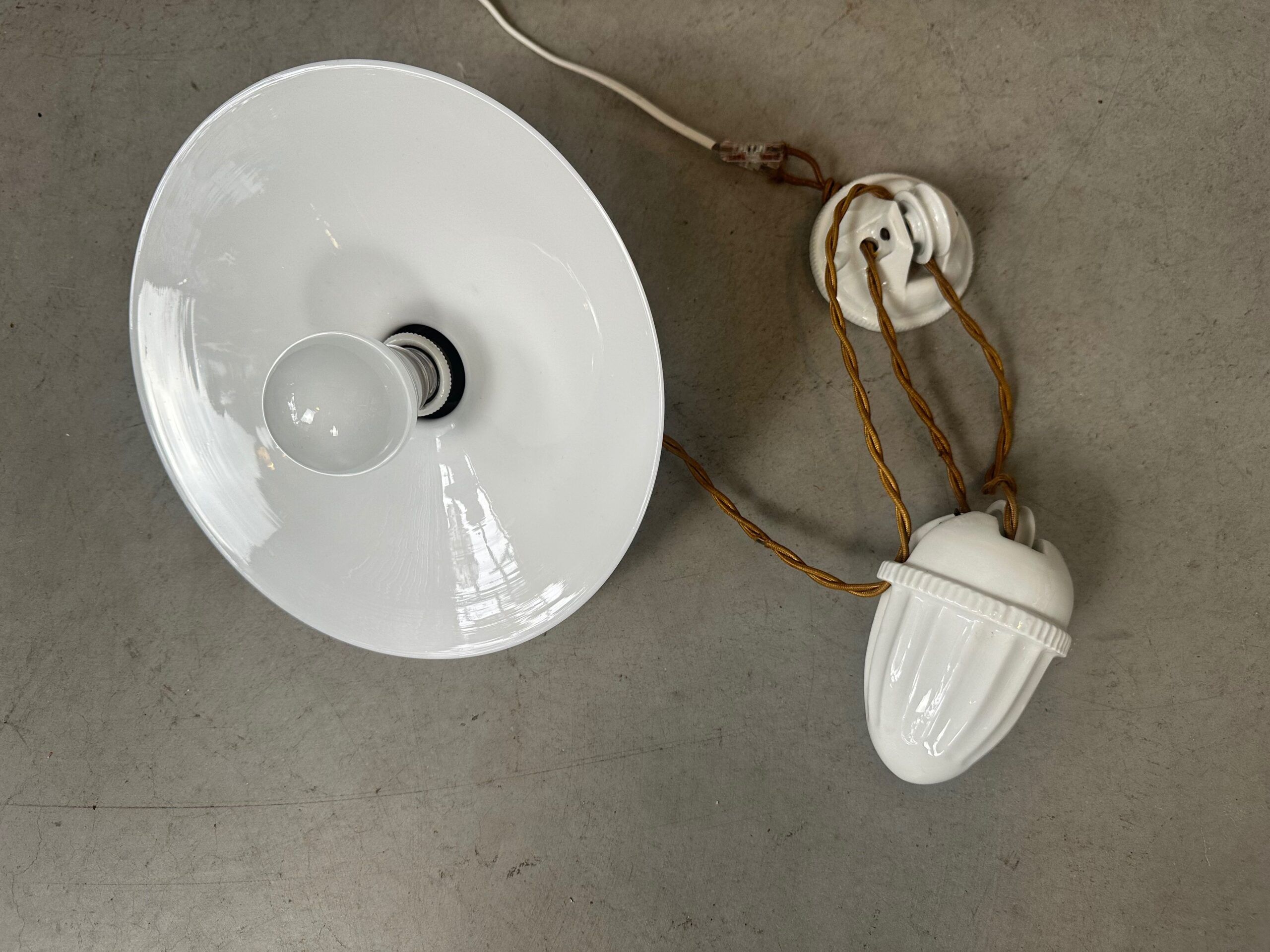 Antique adjustable pendant lamp – opaline and porcelain