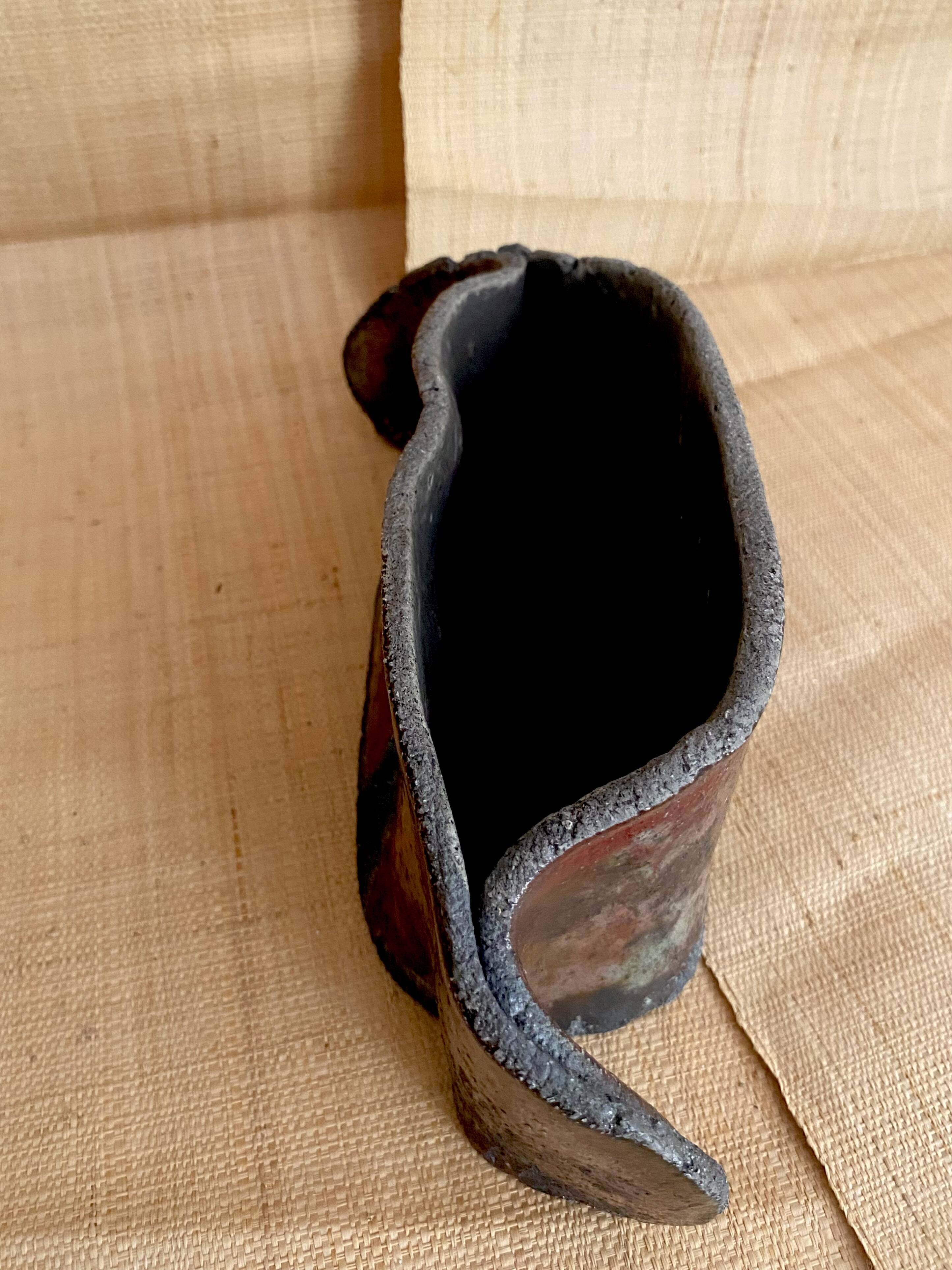 Raku vase signed free form