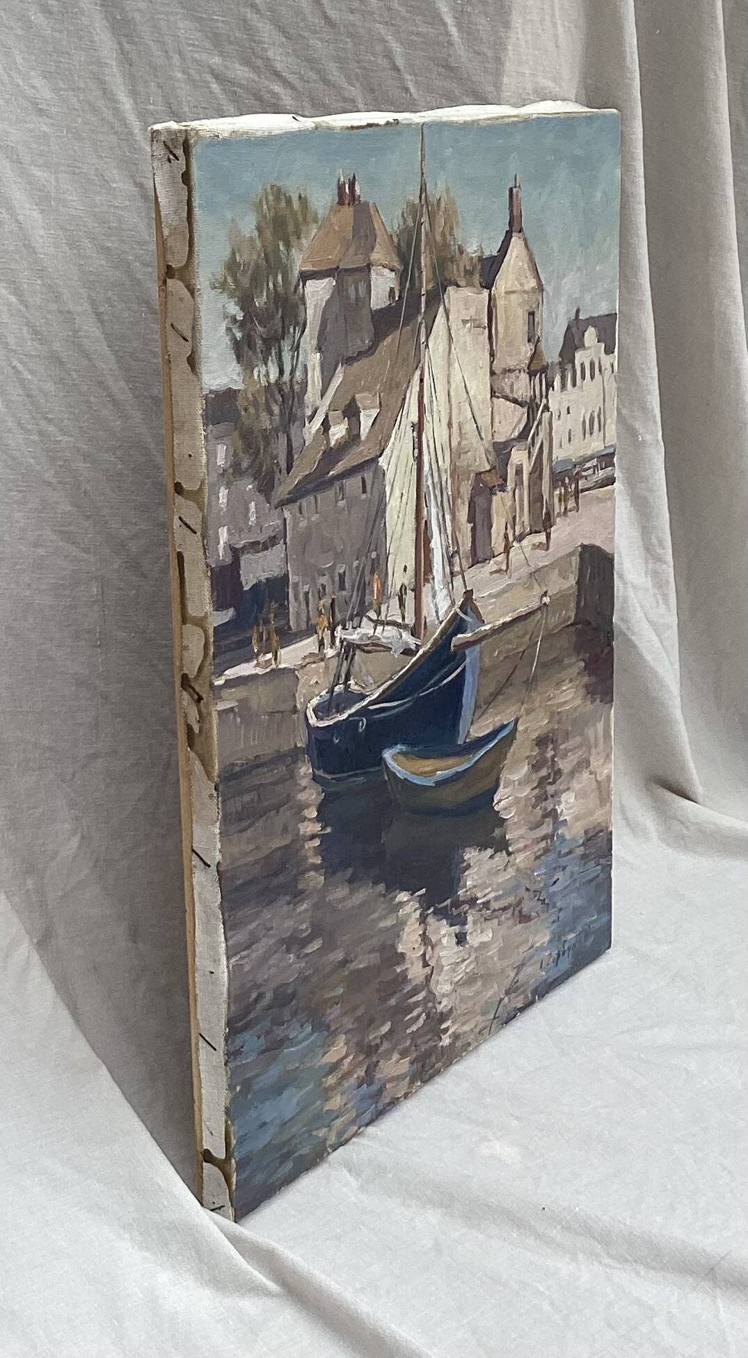 Signed painting Oil on canvas “Ville Honfleur, Normandy” dimensions: height -50cm- Width -40cm-