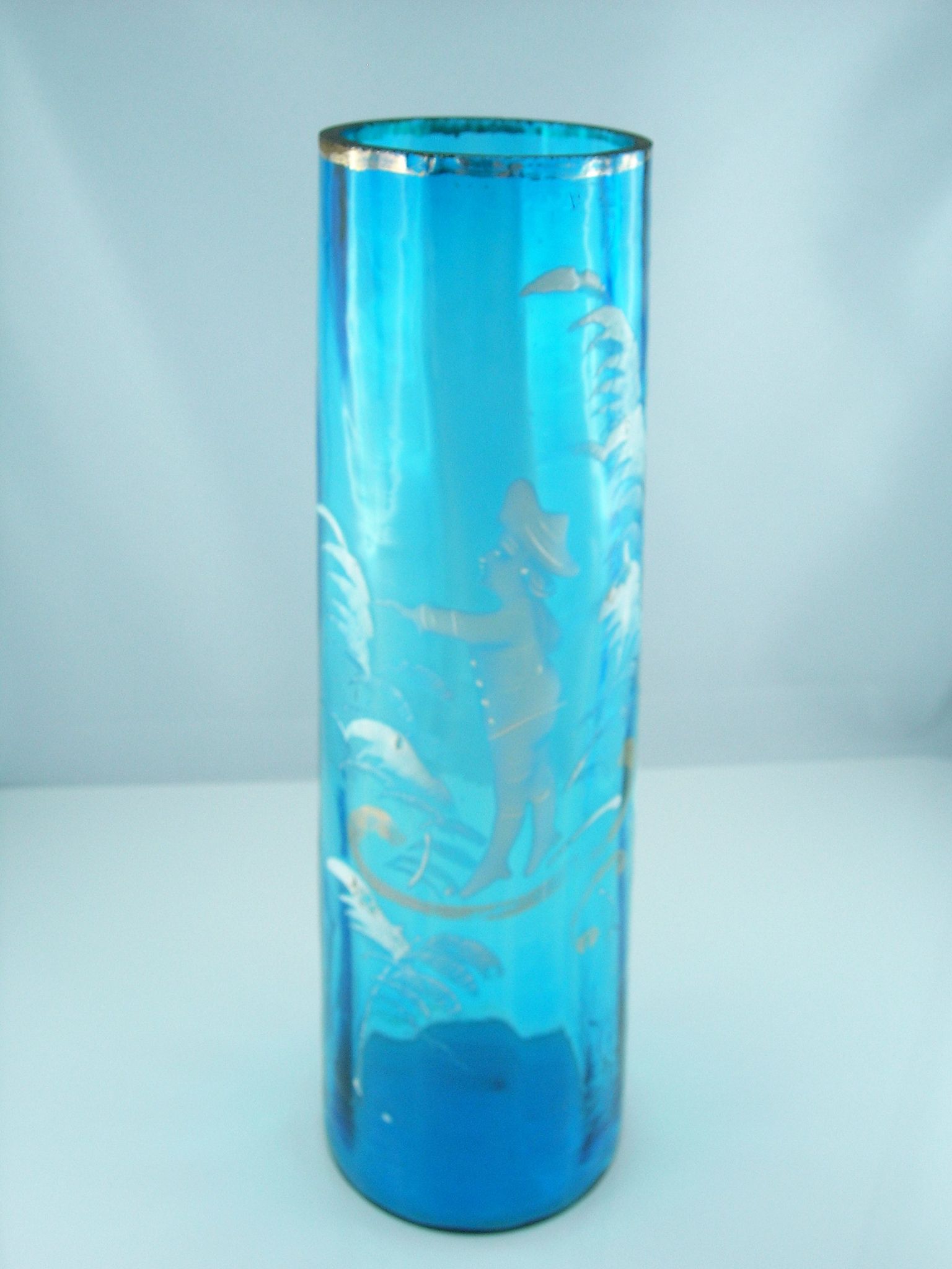 Pair of blue glass vases in the taste of Mary GREGORY