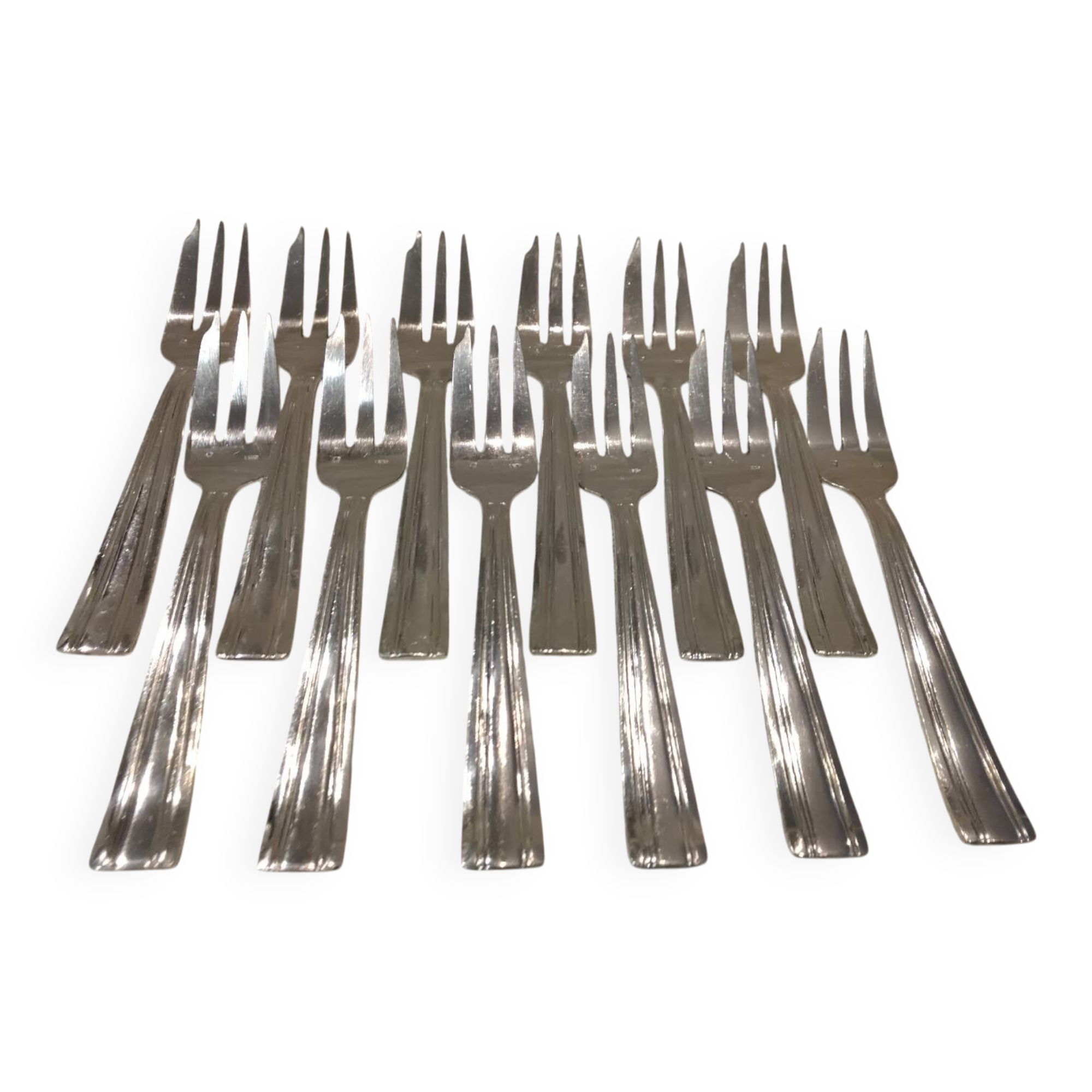 12 silver plated cake forks, goldsmith Argit, art deco style