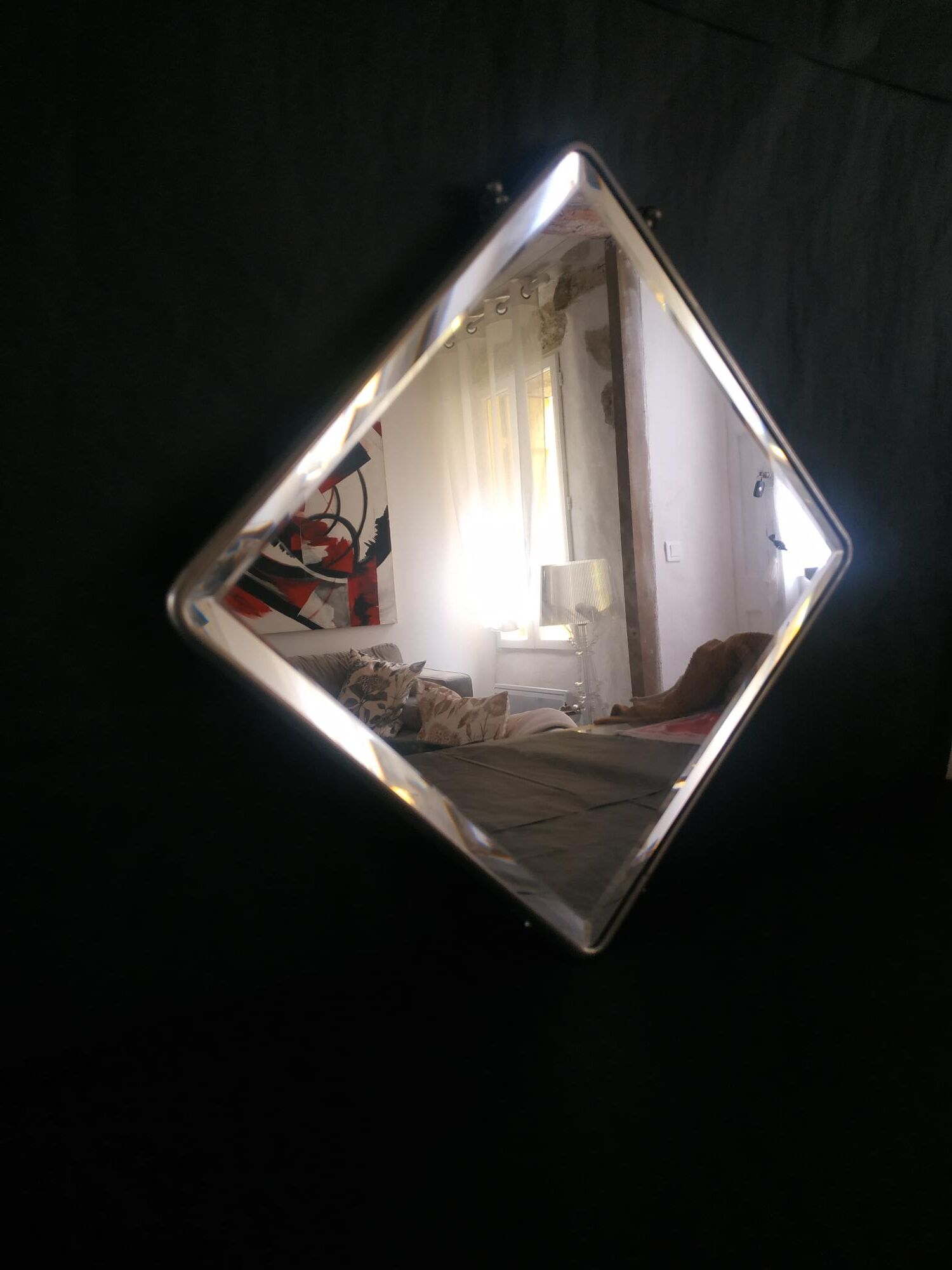 Antique beveled mirror atypical barber 1930 26x26cm