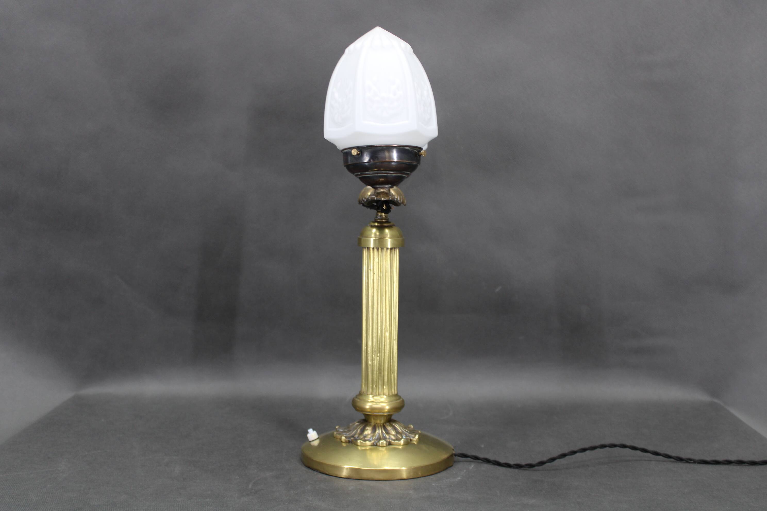 1930s Secession brass and glass dual desk lamp, Czechoslovakia