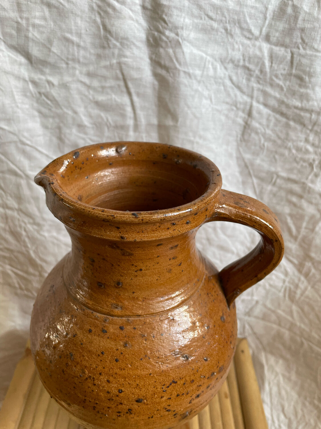 Vintage pyrite and glazed stoneware pitcher