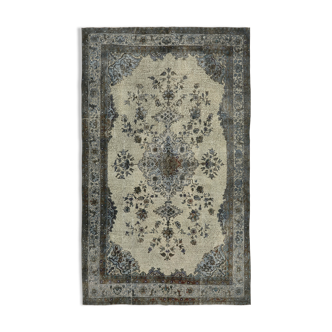 Handmade distressed oriental 1980s 203 cm x 324 cm grey rug