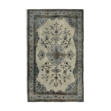 Handmade distressed oriental 1980s 203 cm x 324 cm grey rug