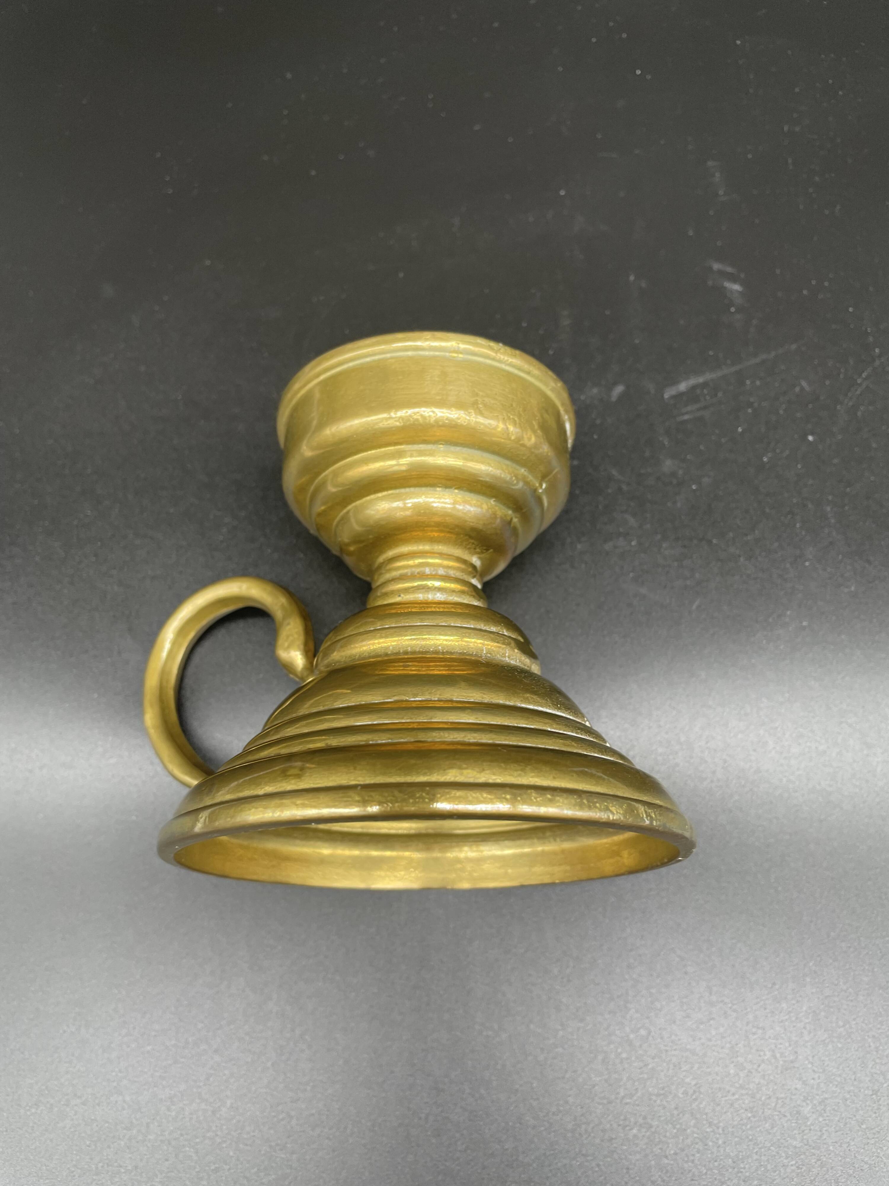 Hand candle holder, cellar rat, brass, gilded, gold, handle, 1950s, decoration, chic, decor, room