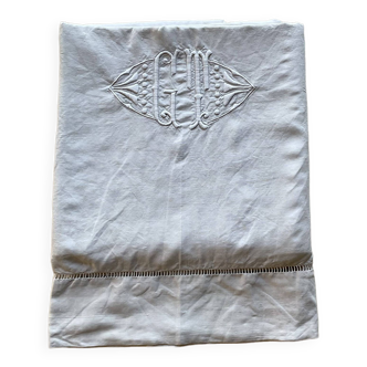 Old monogram linen sheet and hand embroidery