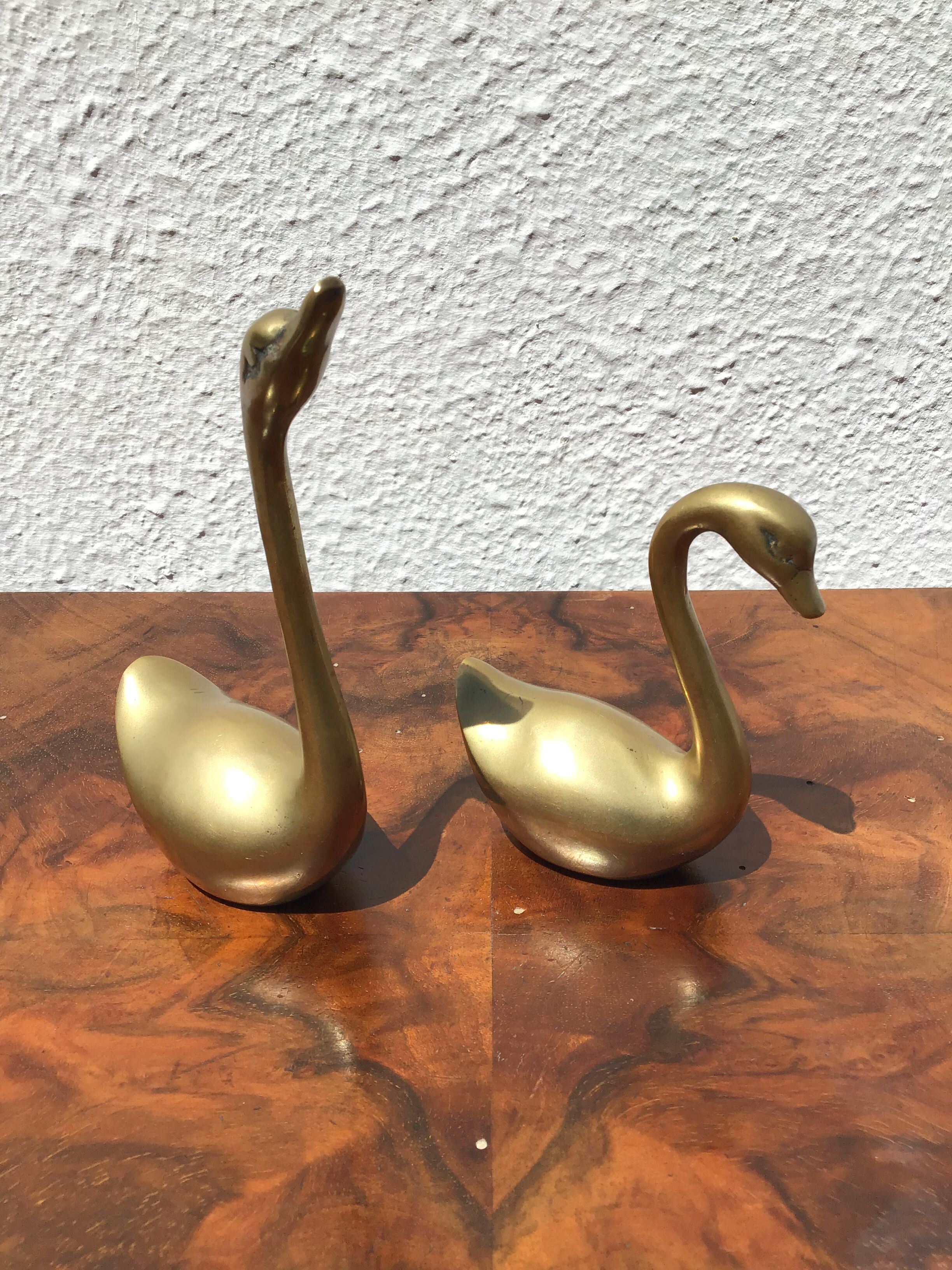 Pair of brass swans