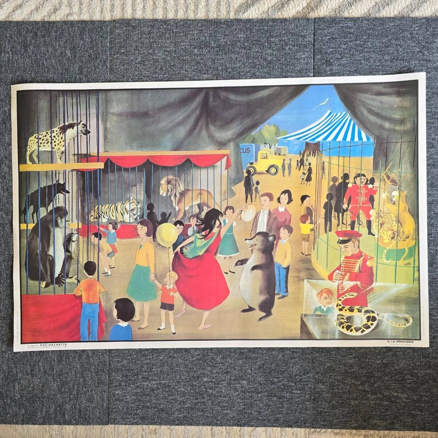 Old school poster Ogé-Hachette The Stadium & The Menagerie – 1960s