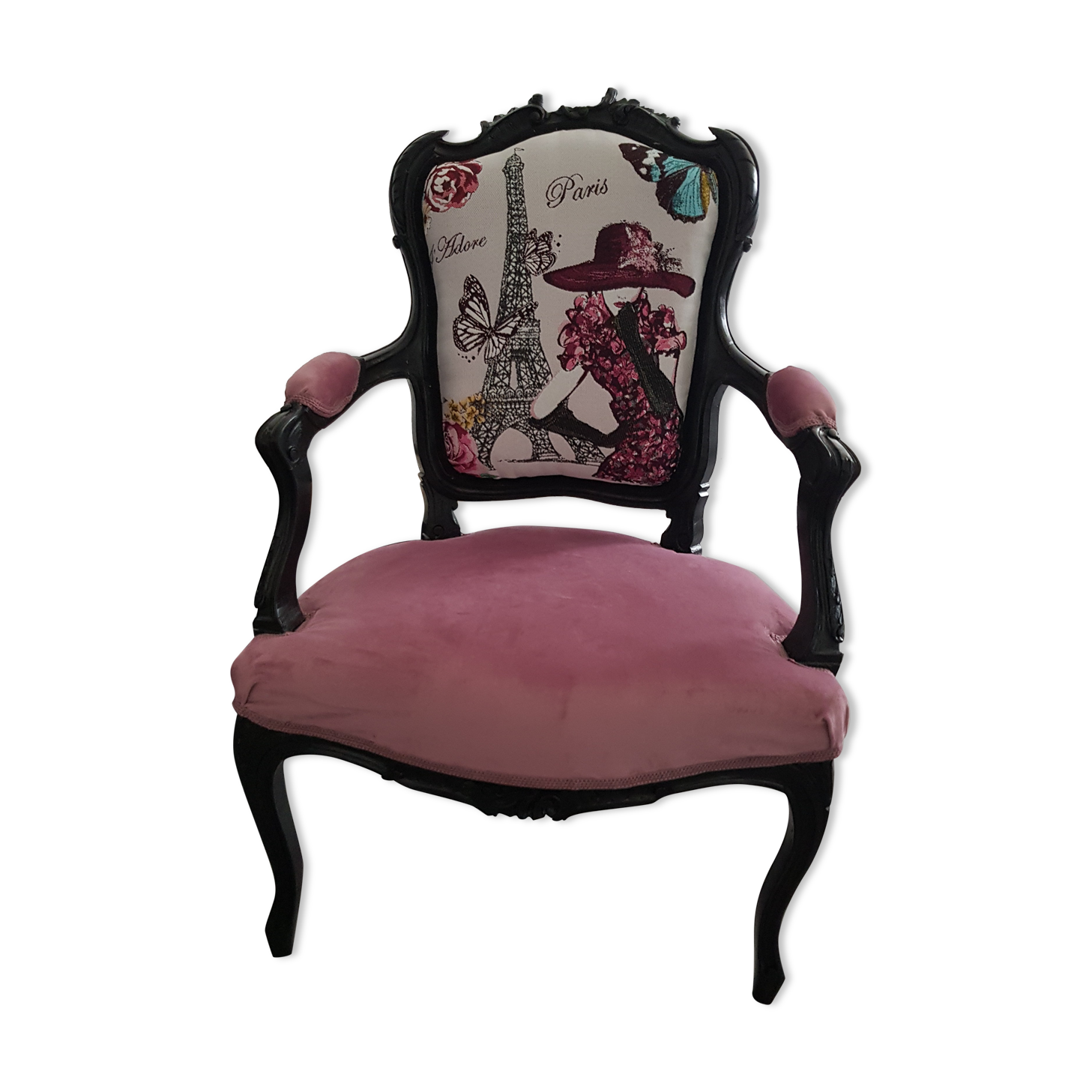 Louis XV armchair renovated and restyled "I love Paris"
