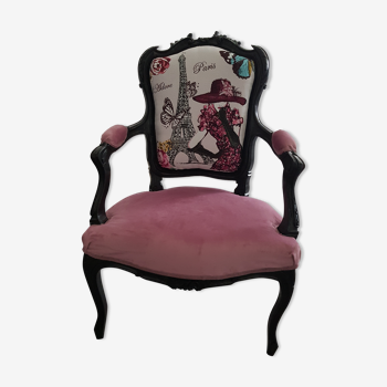Louis XV armchair renovated and restyled "I love Paris"