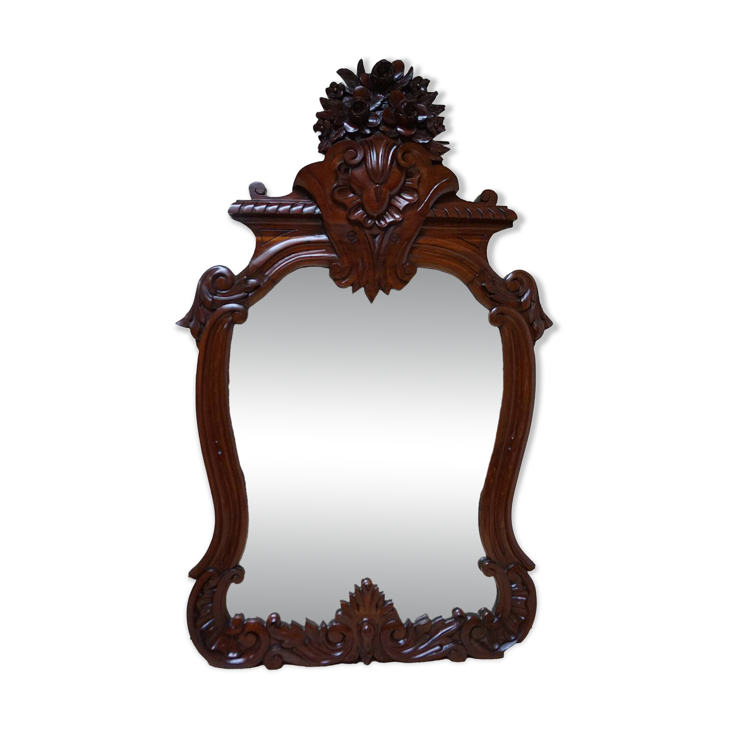 Antique Baroque Wall Mirror in Carved Mahogany