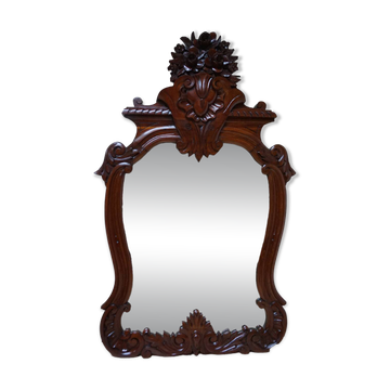 Miroir mural baroque ancien en acajou sculpté