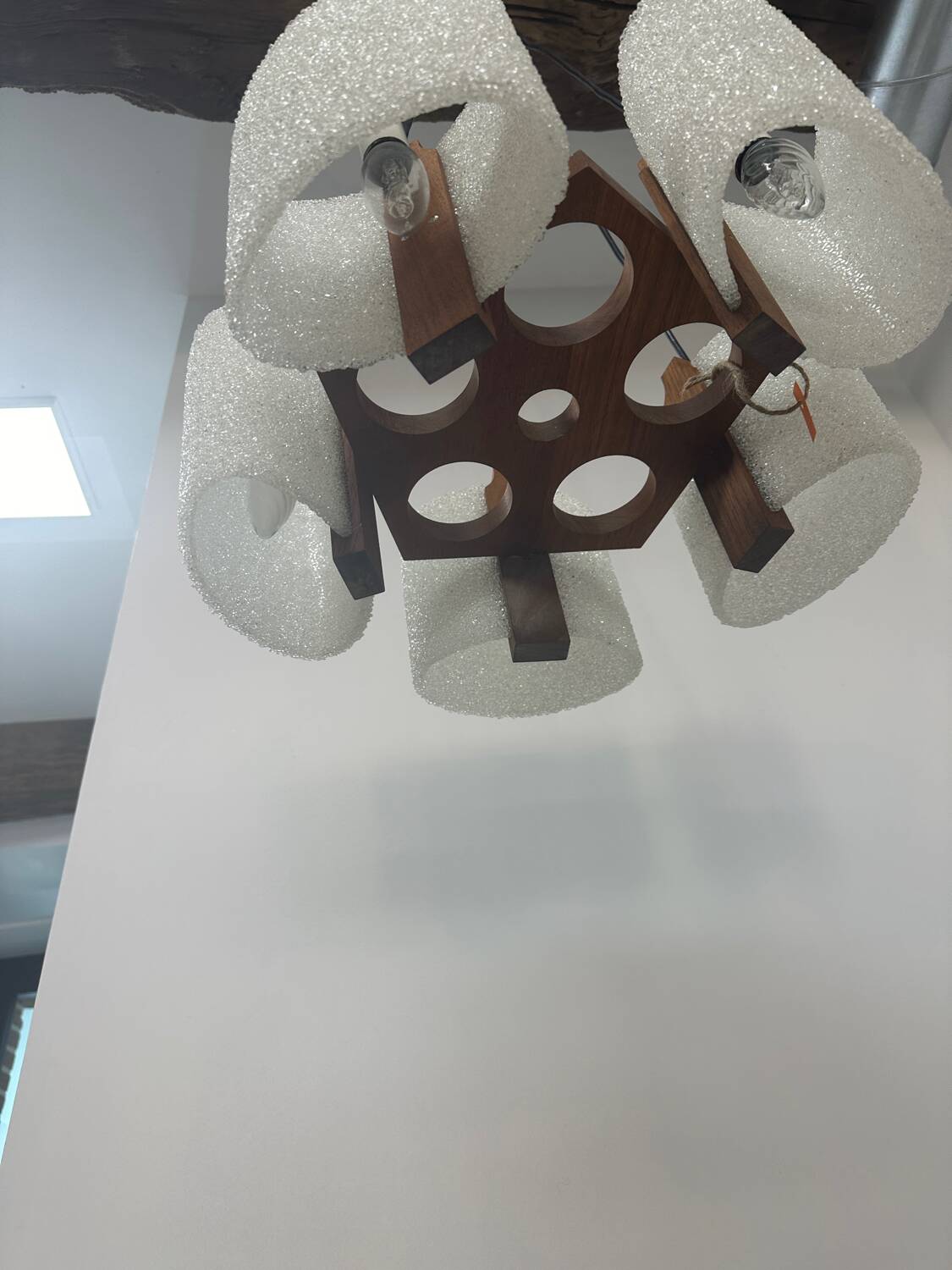 Pendant light in granite resin and wood, 1950s