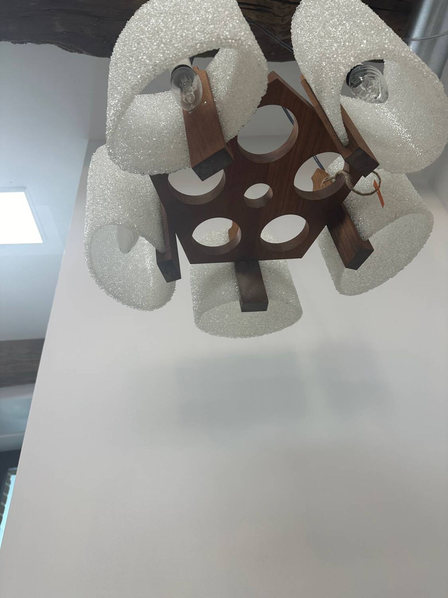 Pendant light in granite resin and wood, 1950s