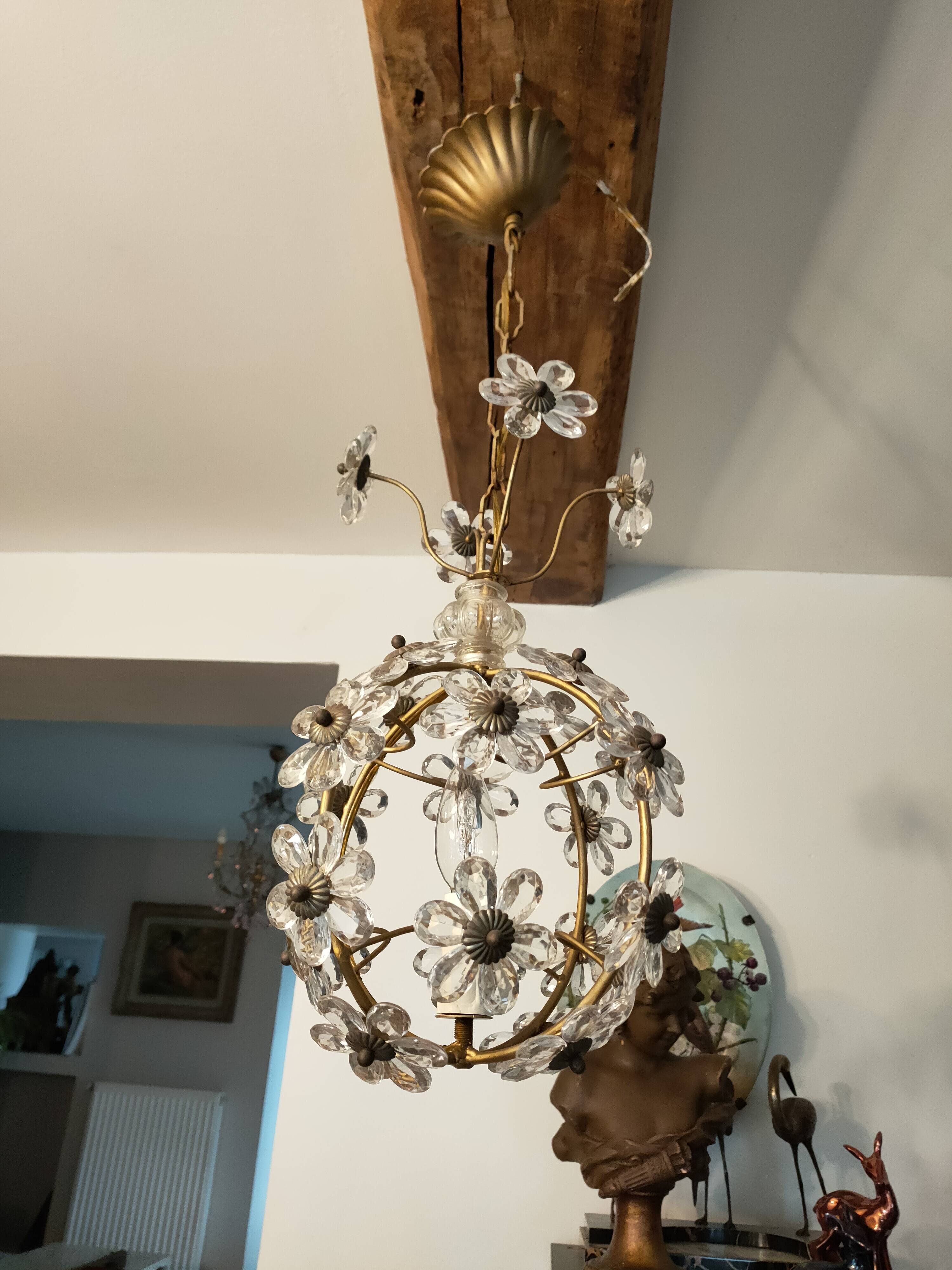 antique chandelier with crystal drops