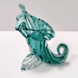 Teal Murano Glass Cornucopia Vase by Archimede Seguso, Italy