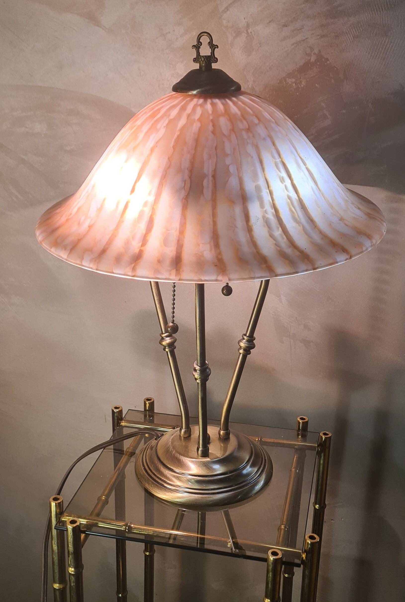 brushed brass lamp glass shade vianne 1970 to 80 with independent pulls h47x35