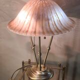 brushed brass lamp glass shade vianne 1970 to 80 with independent pulls h47x35