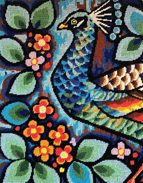 Vintage wall tapestry 1970 very colorful peacock