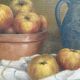 Oil on canvas still life Apple Jatte on kitchen table