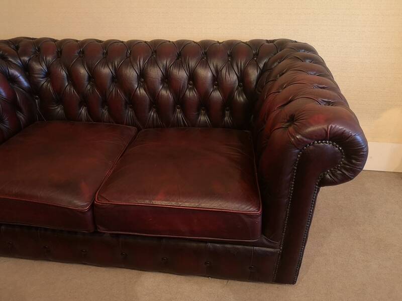 Burgundy leather chesterfield sofa two seater