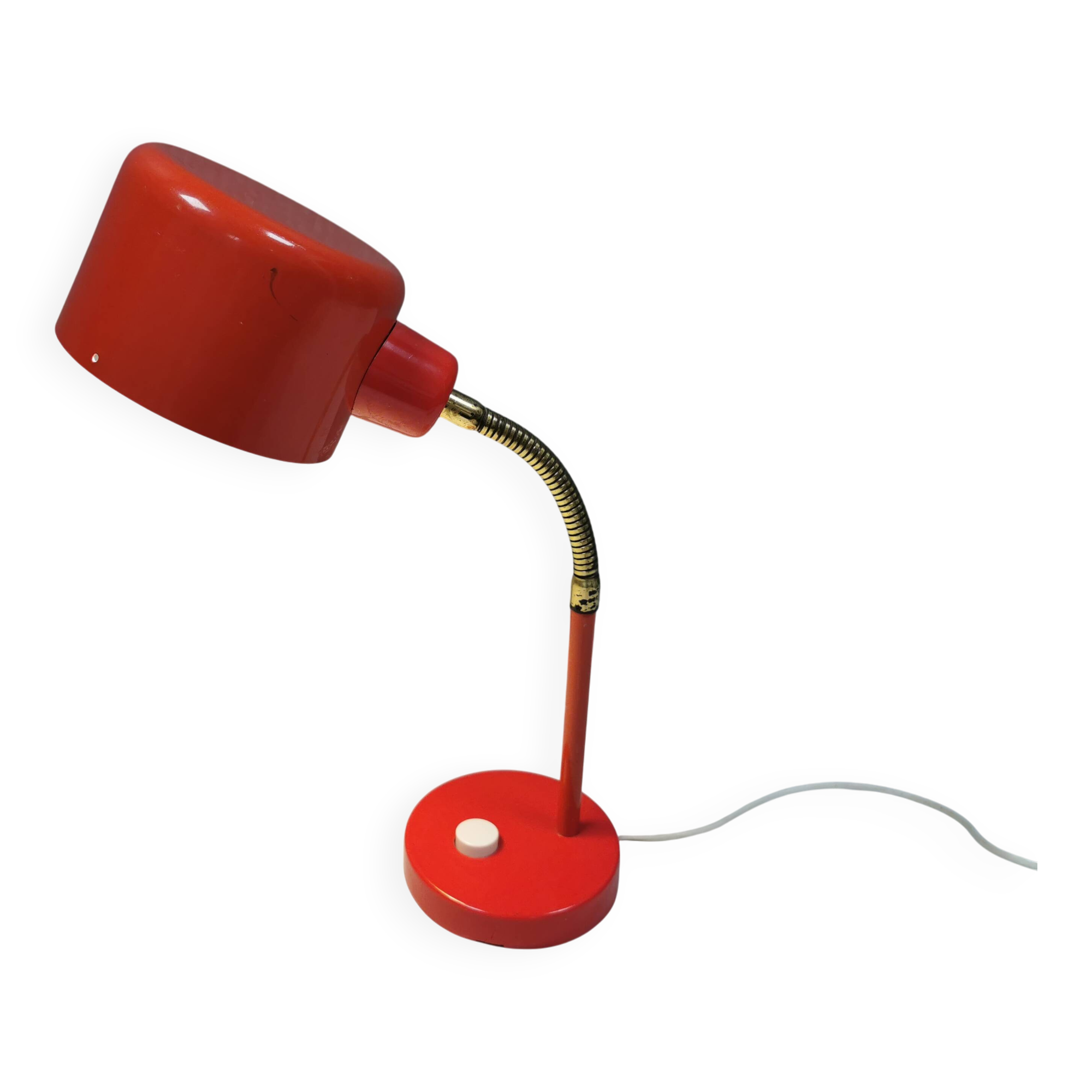 Swedish Elidus table lamp in red with adjustable brass swan neck 1970-80s