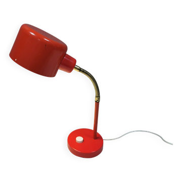 Swedish Elidus table lamp in red with adjustable brass swan neck 1970-80s