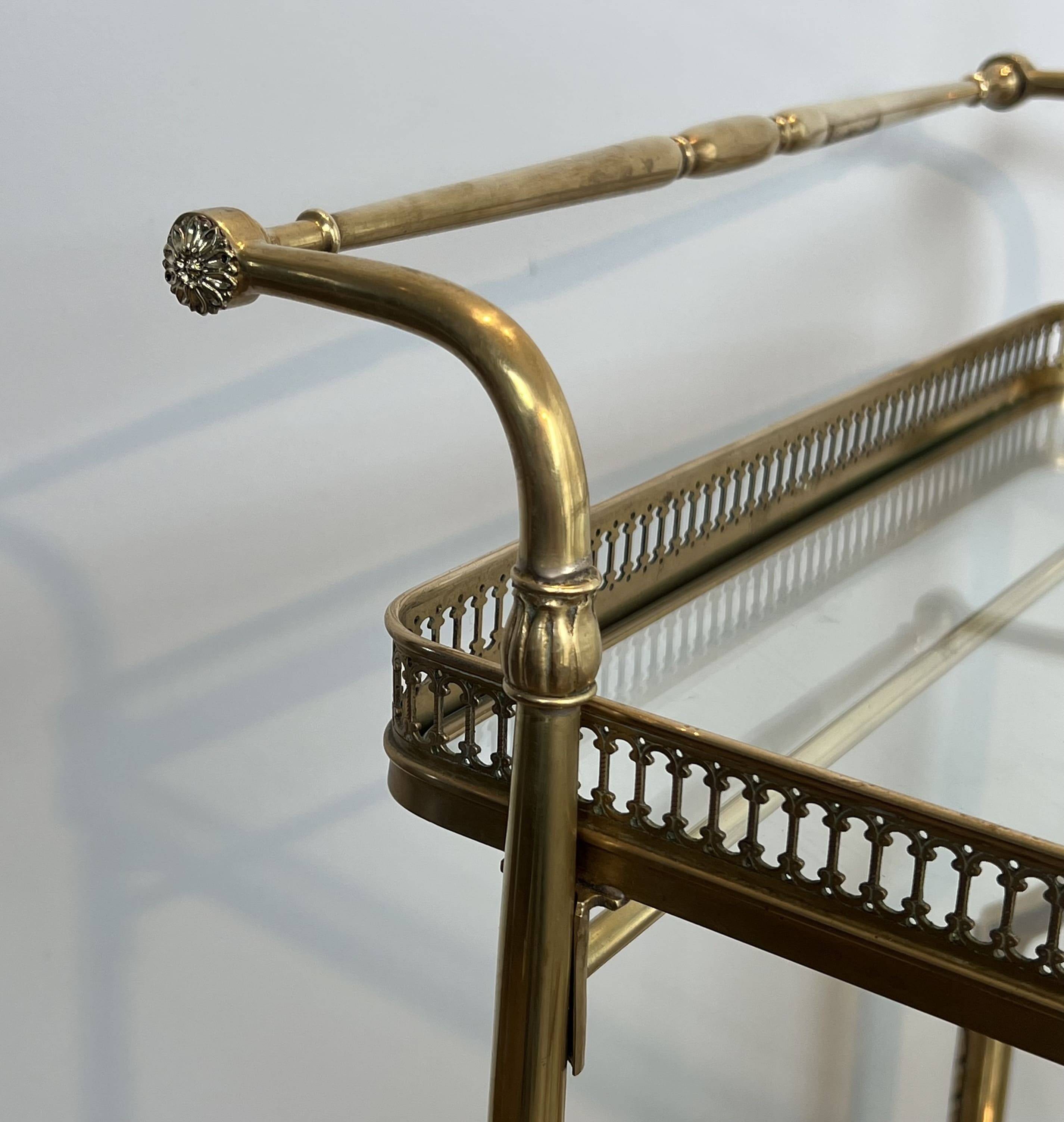 Rolling Table with Large Brass and Glass Wheels, Maison Jansen, Circa 1940
