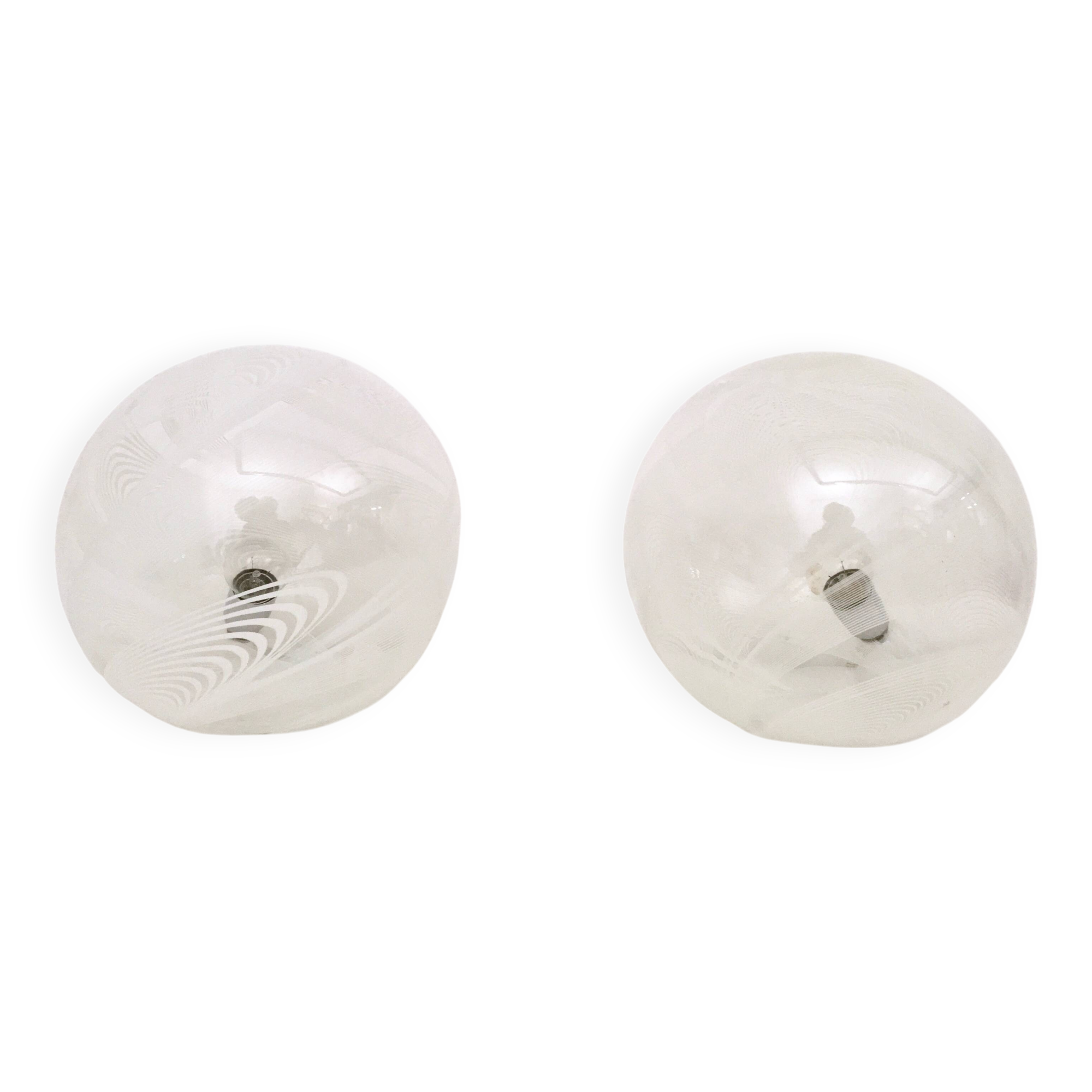 Pair of Postmodern Spheric Glass Table Lamps by Lino Tagliapietra for La Murrina