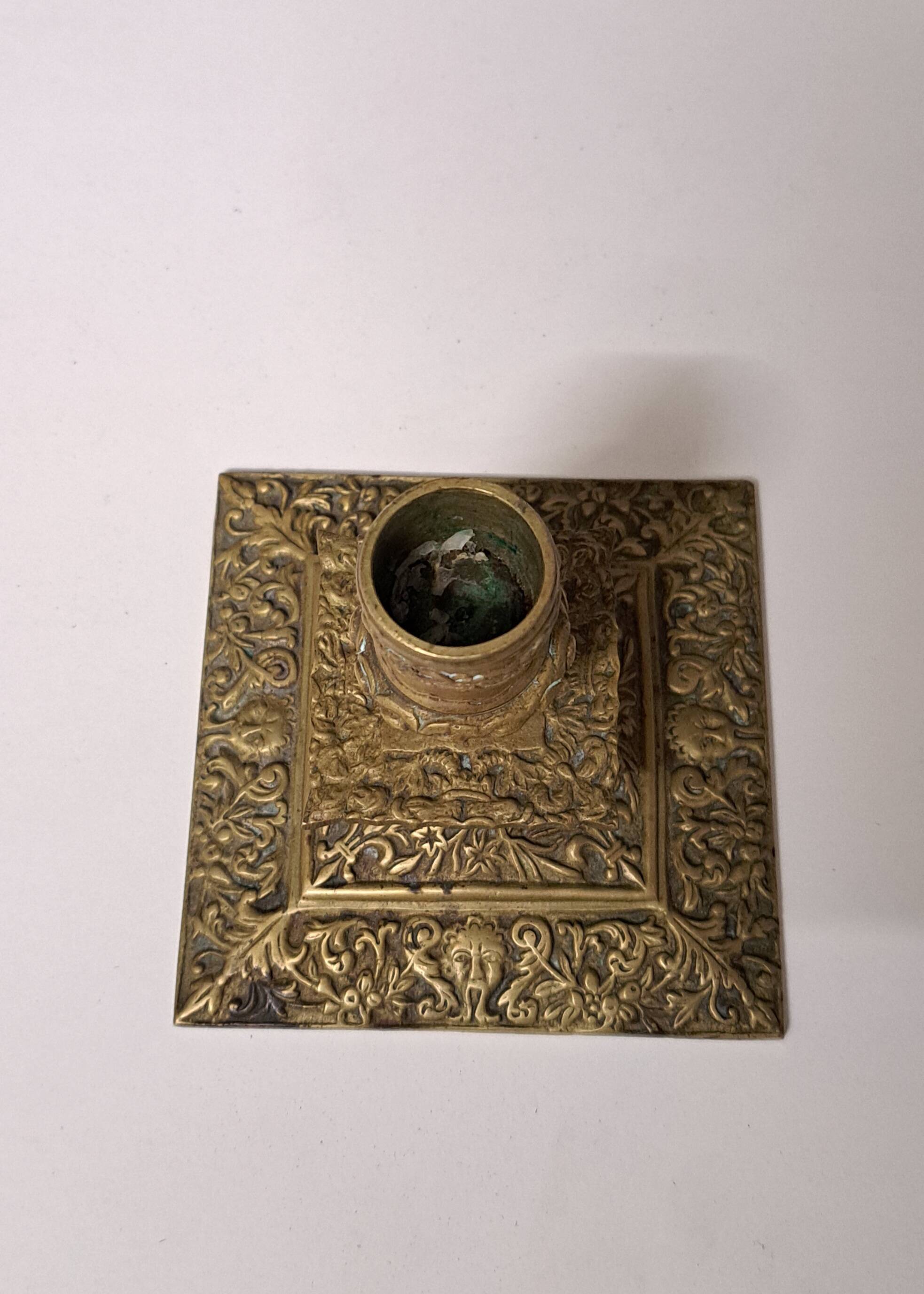 Antique Bronze Candlestick 19th Century Neo-Renaissance Style with Masks
