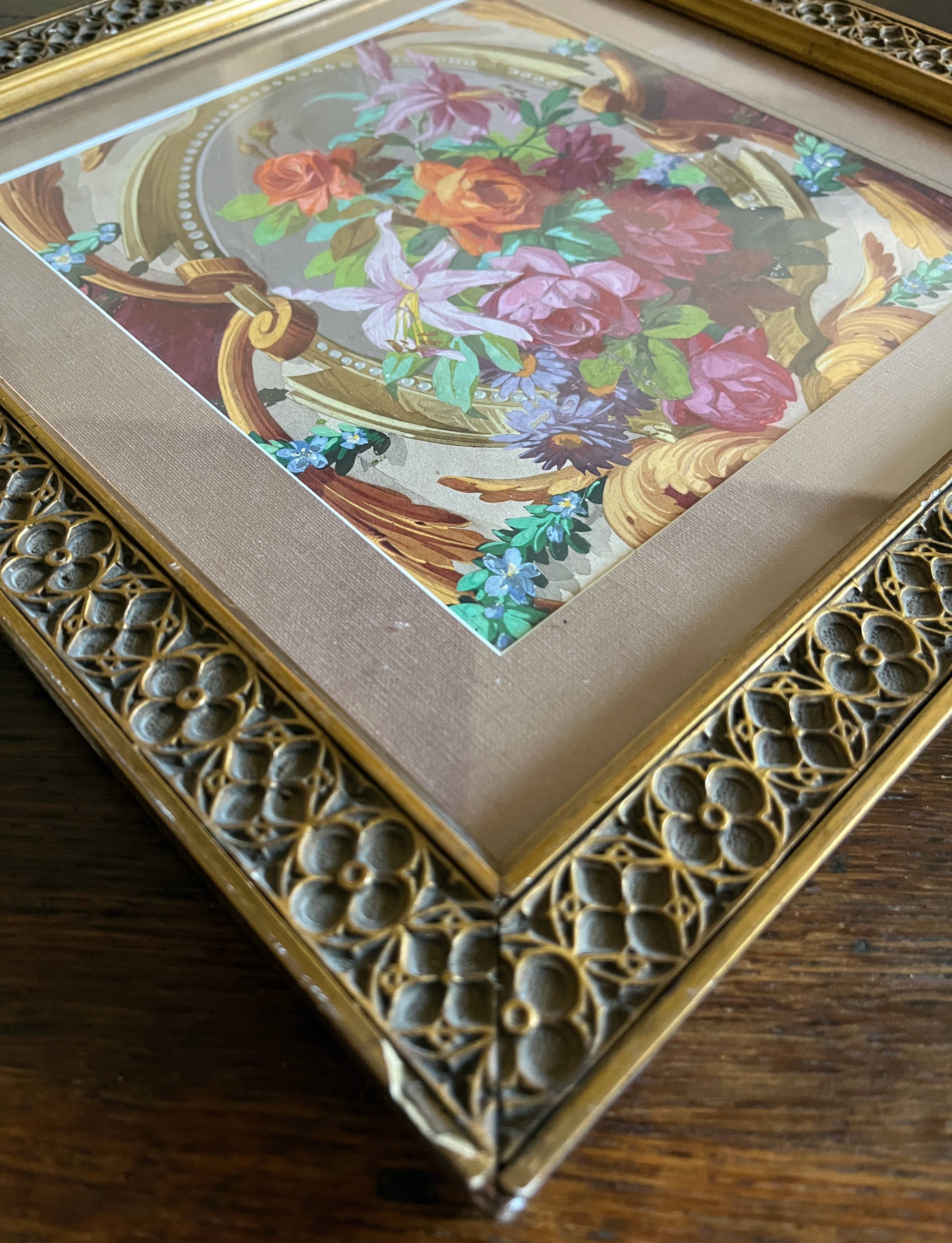 Tableau HSP "étude de fleurs - roses" Projet d'architecture Art Nouveau + c