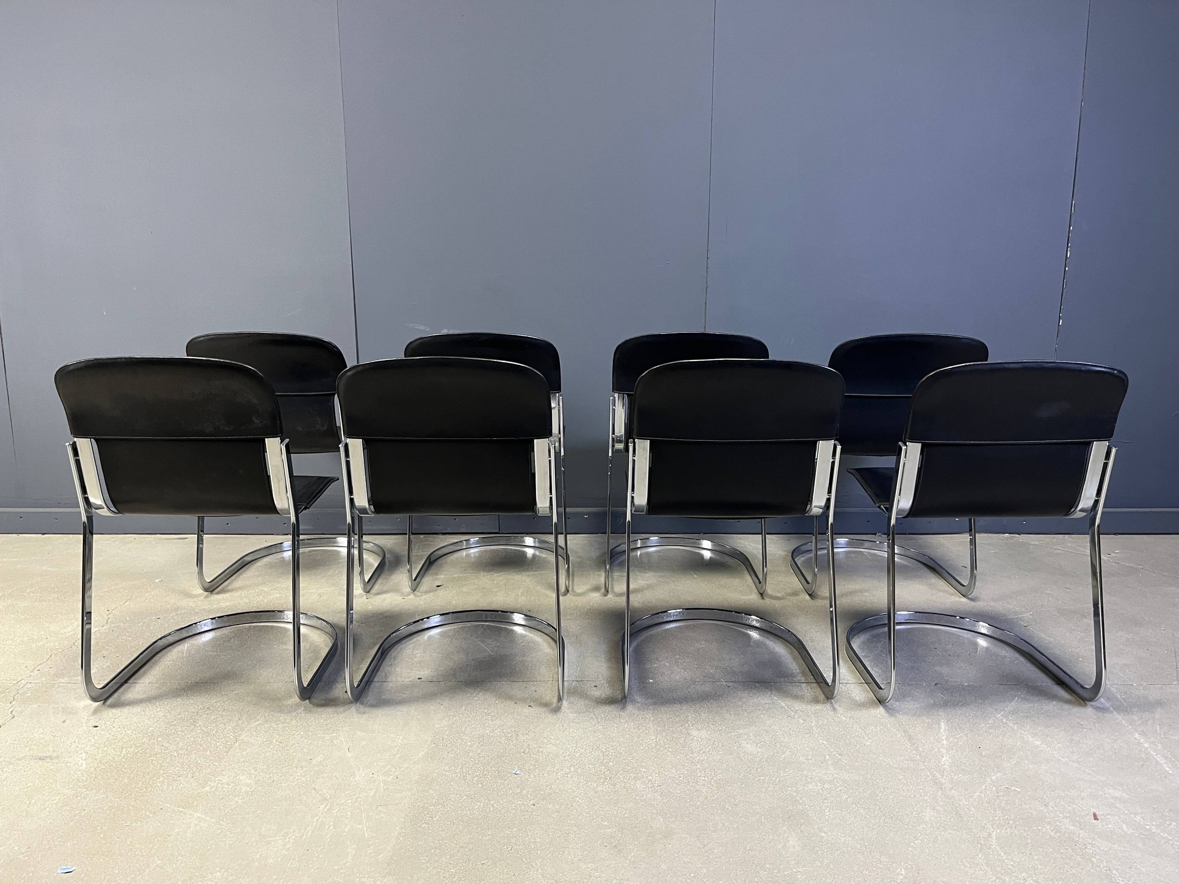 Vintage dining chairs by Willy Rizzo for Cidue, set of 8, 1970s.