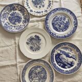 Set of 6 retro blue dinner plates