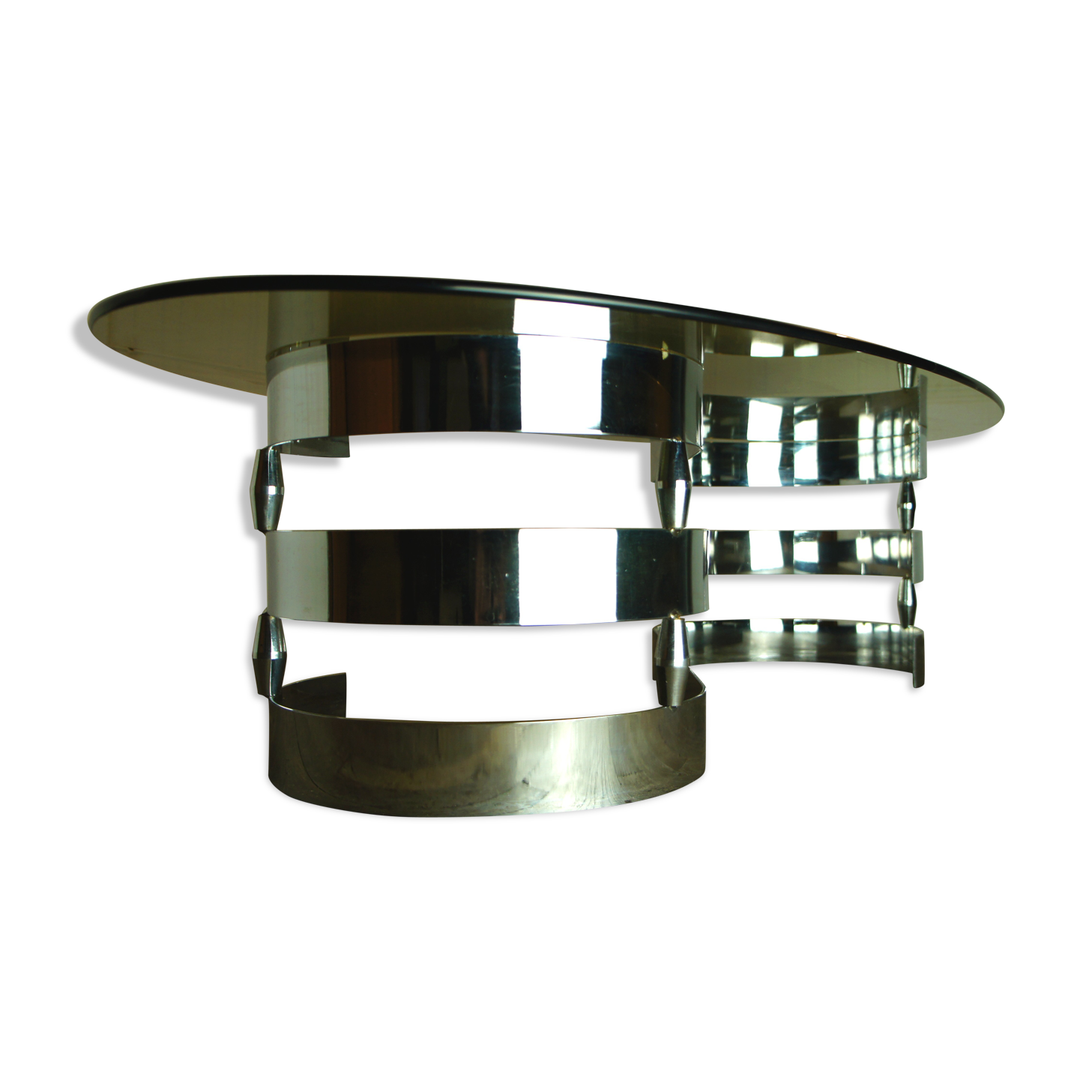 Chrome metal coffee table and 1970 smoked glass