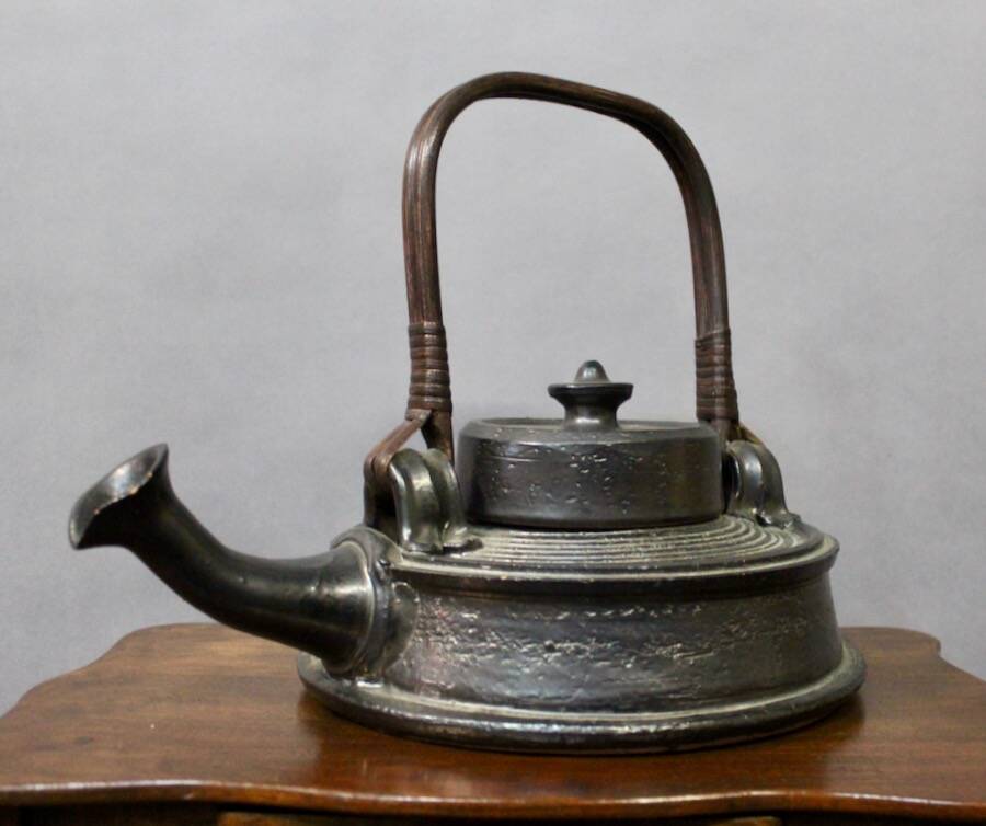 Teapot In Black Enamelled Chamotte Earth Jean Marais (1913-1998)