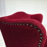 1970s, Danish highback armchair, red furniture velour, ash wood.