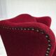 1970s, Danish highback armchair, red furniture velour, ash wood.