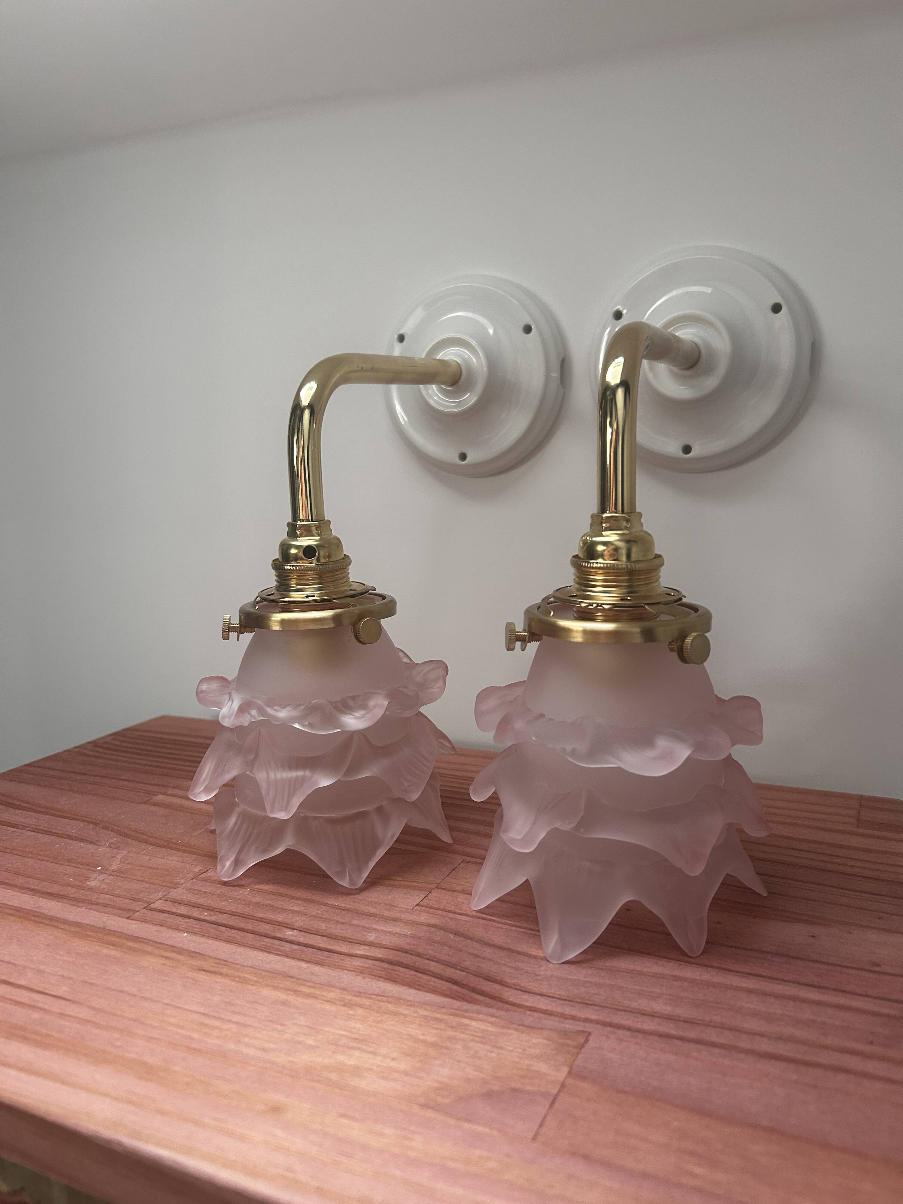 Pair of tulip flower wall lights