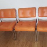 Ensemble de 3 chauffeuses années 70 skaï et chrome
