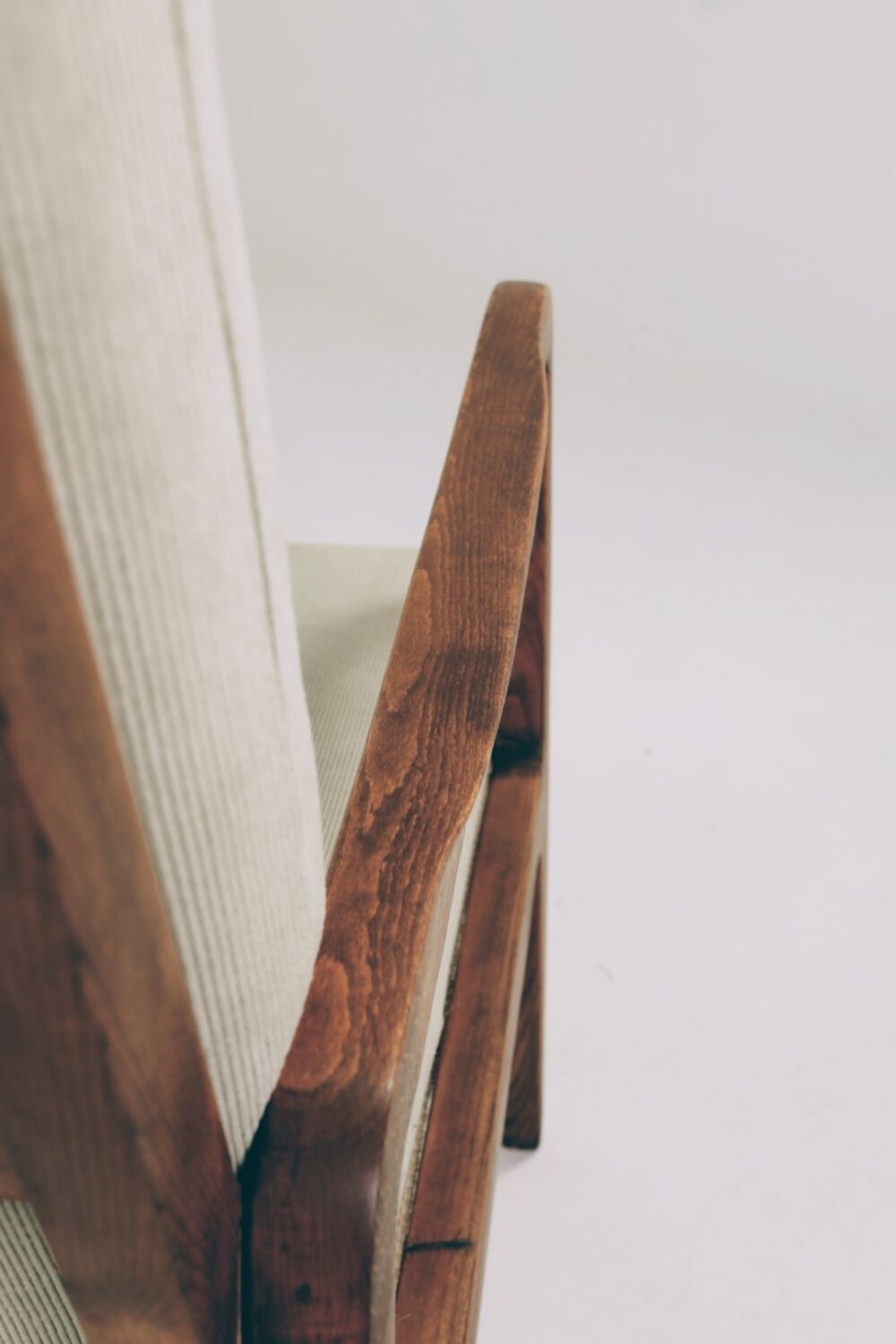 Mid-Century Armchair Corduroy Cushion Rustic Wood, 1980s