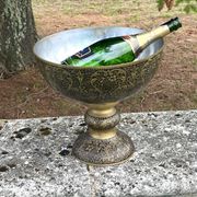 Ornate Floral Pedestal Champagne Cooler, brass ice bucket