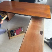 Bureau de direction d’angle vintage ciolino en bois avec retour + chai